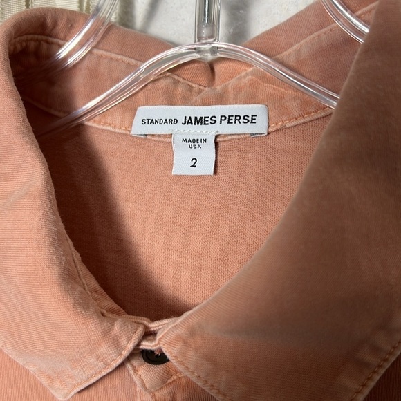 James Perse Short Sleeve Polo Size 2/Med in Terracotta Salmon Light Pink Peach - Picture 4 of 8